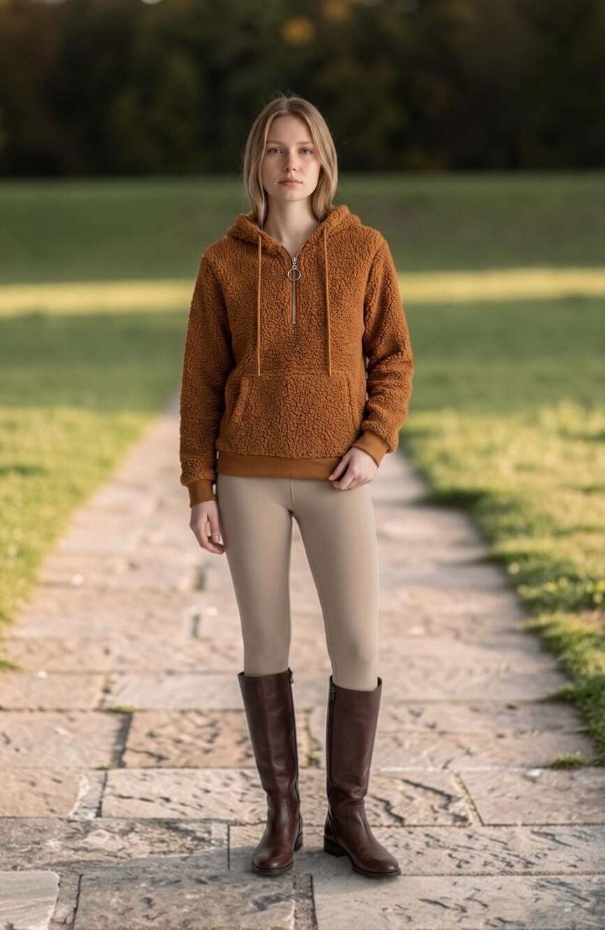 Derek Heart Brown Sherpa Fleece Half-Zip Pullover Hoodie with Pocket Size M